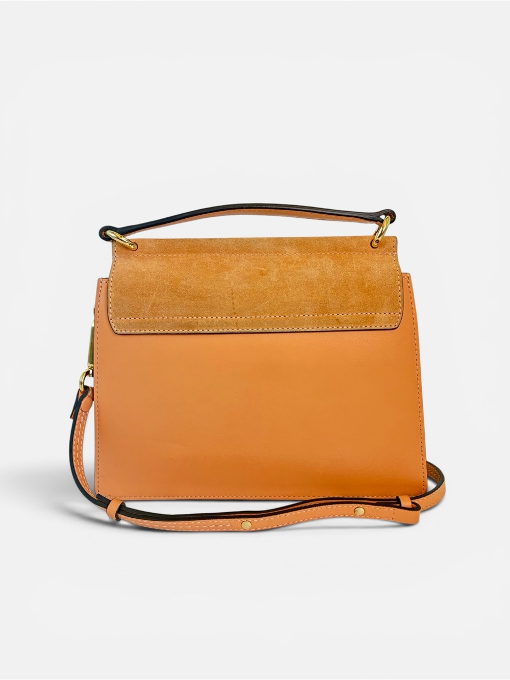 Chloé Faye Medium Shoulder Crossbody Bag Blush Pink Suede Leather Gold Ring - Picture 2 of 12